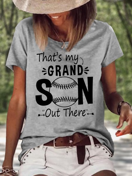 

Women's Baseball Grandma Letters Casual Crew Neck T-Shirt, Gray, T-shirts