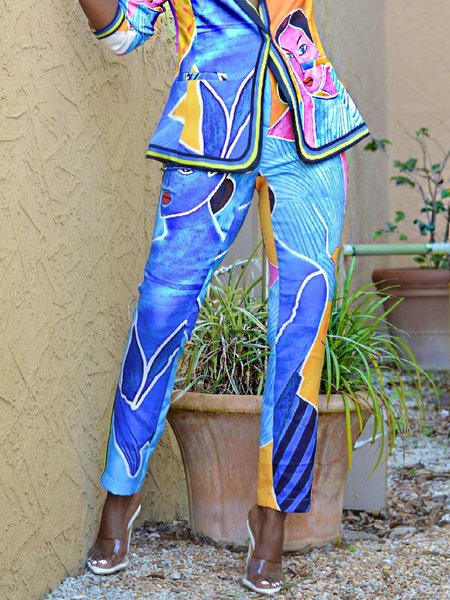 

Urban Regular Fit Abstract Fashion Pants, Blue, Pants
