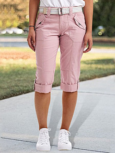 

Casual Plain Cotton Loose Pants, Pink, Pants