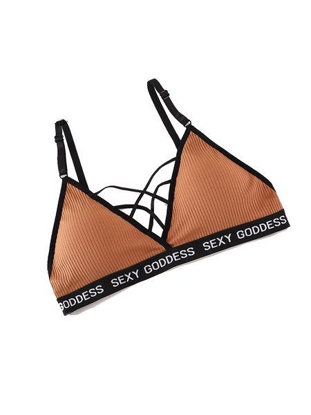 

Cotton Text Letters Bra & Bralette, Caramel, Trendy Bras