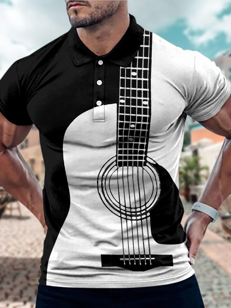 

Men’s Music Guitar Tropical Polo Collar Casual Regular Fit Polo Shirt, As picture, T-shirts