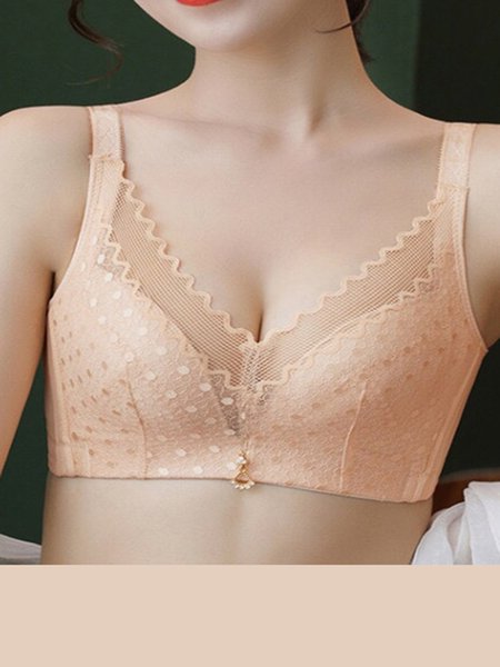 

Lace Polka Dot V Neck Simple Bra Casual Bra Plus Size, Nude, Trendy Bras