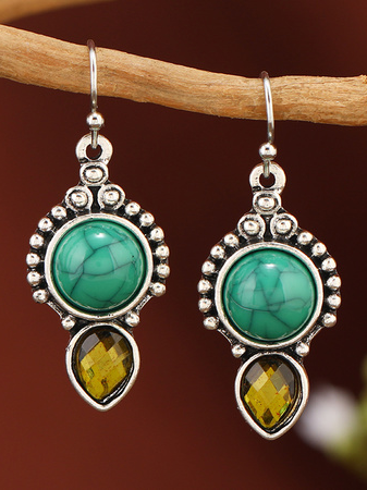 

Vintage Turquoise Crystal Distressed Earrings Ethnic Women's Jewelry, As picture, Necklaces