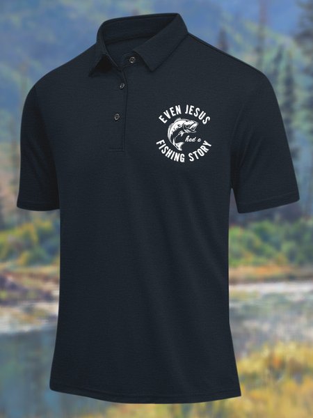

Men’s Even Jesus Had A Fishing Story Casual Polo Collar Polo Shirt, Deep blue, T-shirts