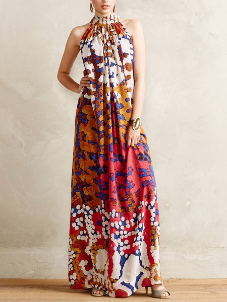 

Loose Random Print Vacation Dress, As picture, Maxi Dresses