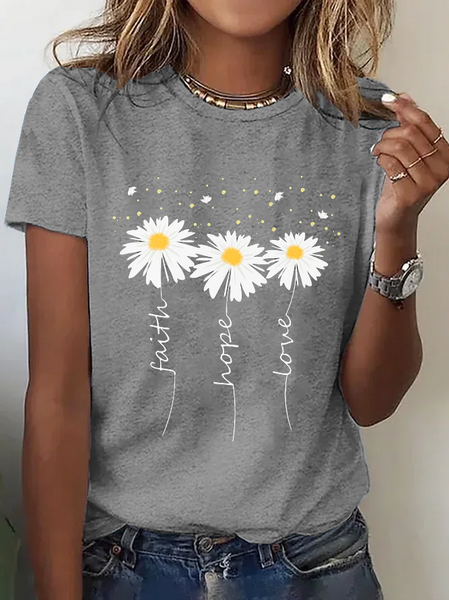 

Loose Casual Crew Neck T-Shirt, Gray, T-Shirts