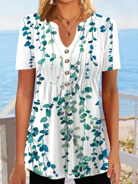 

Loose Casual V Neck Floral Shirt, White, Shirts & Blouses