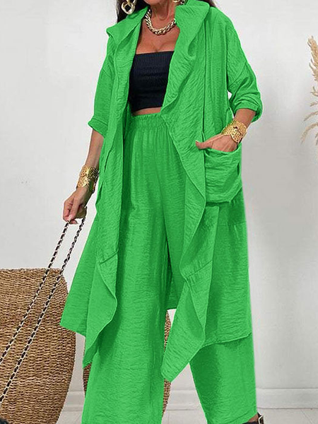 

Plain Loose Three Quarter Urban Mid-long Kimono, Green, Kimonos