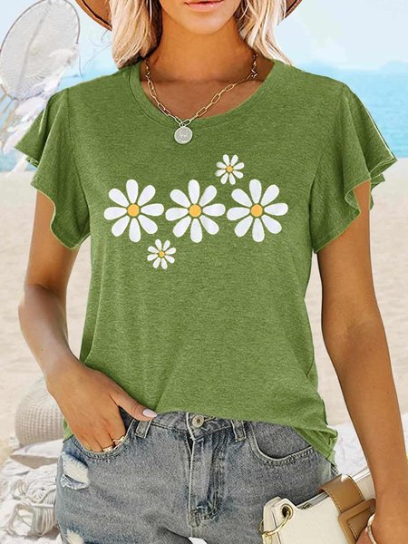 

Women's Casual Floral T-Shirt, Green, T-shirts