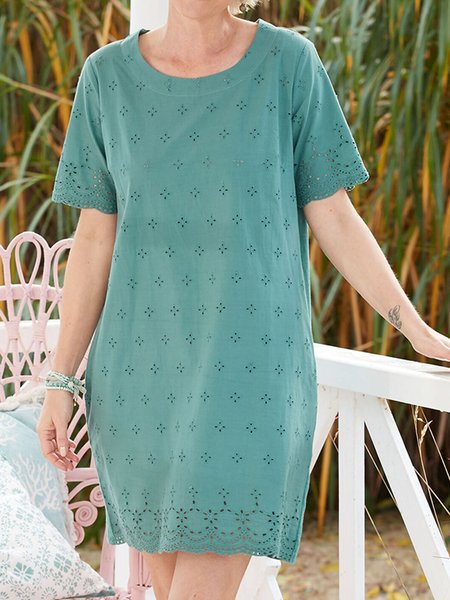 

women's cotton Hollow Out Cotton Plain Casual Dress, Green, Dresses