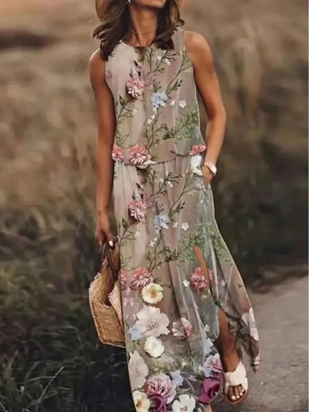 

Casual Floral Crew Neck Dress, Pink, Dresses