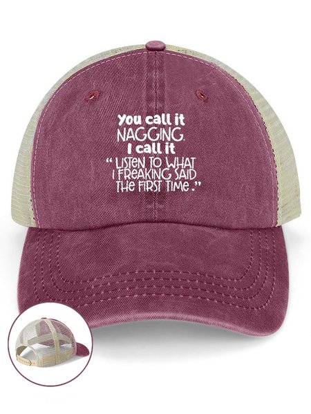 

Women's Funny You Call It You Nail It Washed Mesh-back Baseball Cap, Wine red, Women's Hats