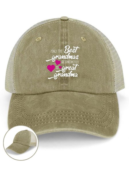 

Only the Best Grandmas Get Promoted to Great Grandma Washed Mesh-back Baseball Cap, Khaki, Women's Hats