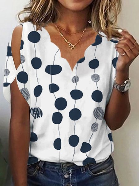 

Casual Polka Dots Loose T-Shirt, White, T-Shirts