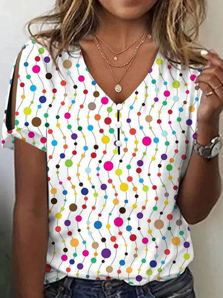 

Buttoned Jersey Casual Geometric T-Shirt, White, T-Shirts