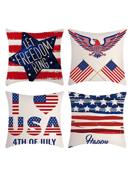 

18x18 Set of 4 Cushion Pillow Covers,America Flag Stars and Stripes God Bless America Throw Pillow Covers Patriotic Pillows Memorial Day Decor Cushion Case, As picture, Pillow Covers
