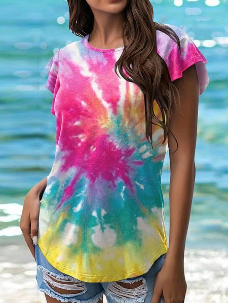 

Women's Casual Crew Neck Tie Dye T-Shirt, As picture, T-shirts