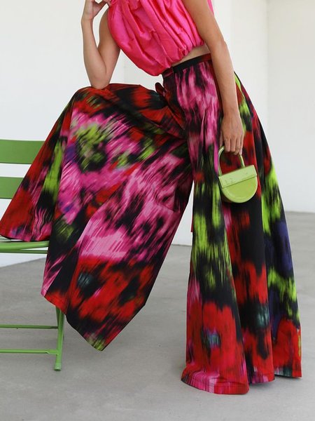 

Urban Abstract Loose Fashion Wide leg Pants, Multicolor, Pants