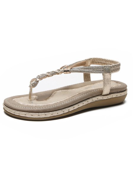 

Metallic Rhinestone Comfy Slip On Thong Sandals, Golden, Sandals
