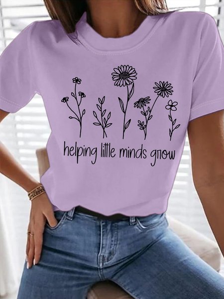 

Men's Helping Little Minds Grow Funny Teach Graphic Printing Crew Neck Cotton Casual Text Letters T-Shirt, Purple, T-shirts