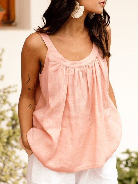 

women's linen Linen Loose Tank Top, Pink, Clothing
