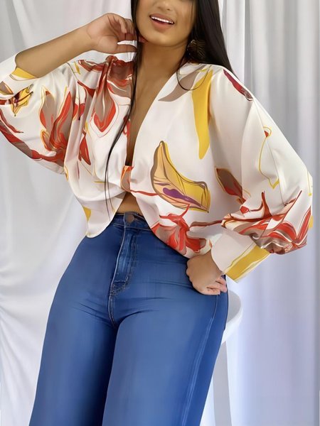 

Shirt Collar Vacation Blouse, As picture, Blouses and Shirts