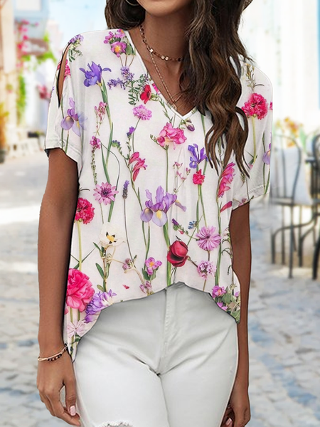 

Loose Jersey Floral Vacation T-Shirt, White, T-Shirts