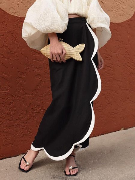 

Color Block Chevron Vacation Long Skirt, Black, Skirts