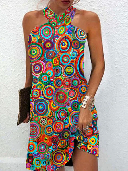 

Casual Abstract Printed Halter Dress, Multicolor, Dresses