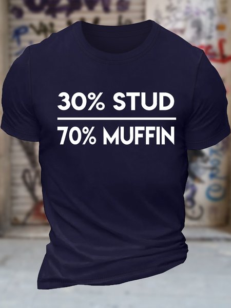 

Men's 30%Stud 70%Muffin Funny Graphic Printing Loose Text Letters Casual Cotton T-Shirt, Purplish blue, T-shirts