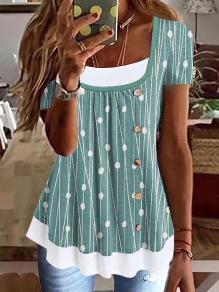 

Casual Loose Color Block Shirt, Green, Shirts & Blouses