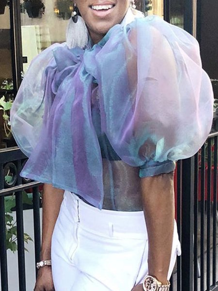 

Short sleeve Regular Fit Plain Elegant Shirt, Blue, Blouses and Shirts