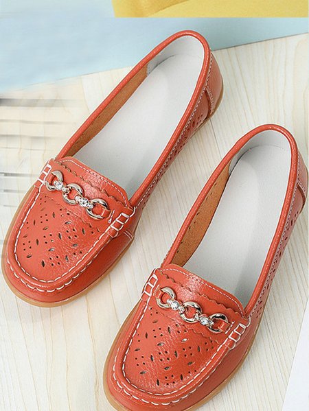 

Women's Hollow Out Cowhide leather Loafers Comfortable & Lightweight Ladies Shoes, Orange, Sneakers