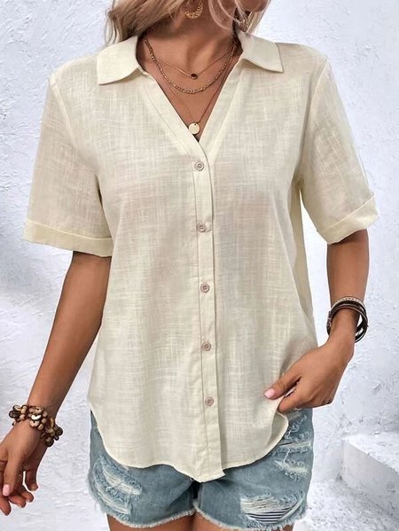 

Linen Plain Shirt Collar Blouse, Apricot, Shirts & Blouses
