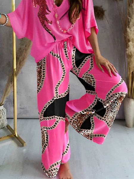 

Loose Abstract Casual Pants, Pink, Pants