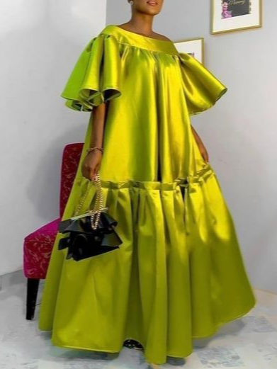 

Party Crew Neck Satin Regular Fit Elegant Dress, Green, Maxi Dresses