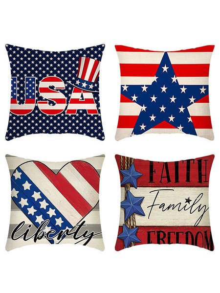 

18x18 Set of 4 Cushion Pillow Covers,America Flag Stars and Stripes God Bless America Throw Pillow Covers Patriotic Pillows Memorial Day Decor Cushion Case, As picture, Pillow Covers