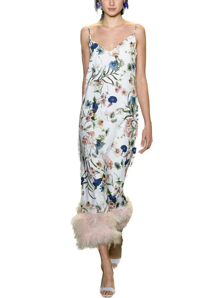 

Wedding Guest Feather-Trimmed Elegant Regular Fit Dress, White, Maxi Dresses