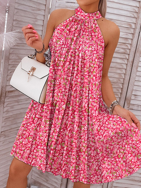 

Halter Loose Floral Casual Dress, Red, Dresses