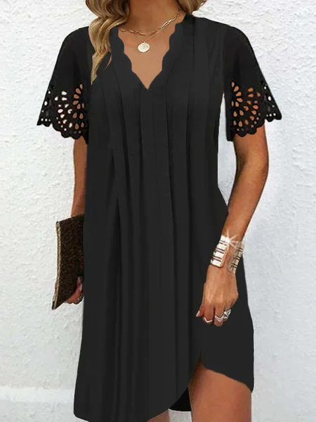 

Casual V Neck Plain Loose Dress, Black, Dresses