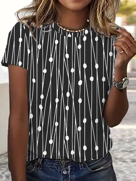 

Geometric Crew Neck Casual Short Sleeve T-Shirt, Black, T-Shirts