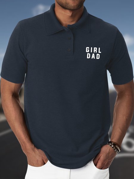 

Men's Girl Dad Funny Graphic Printing Gift For Father's Day Text Letters Regular Fit Urban Polo Collar Polo Shirt, Dark blue, T-shirts