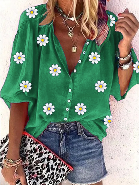 Loose Stand Collar Daisy Casual Blouse