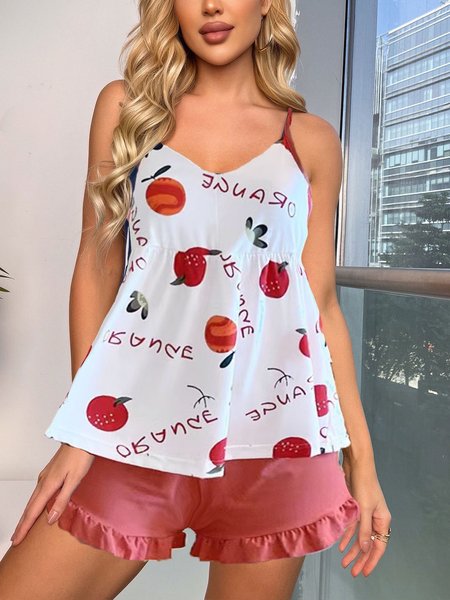 

Fruit-Print Casual Pajama Set, Multicolor, Loungewear & Sleepwear