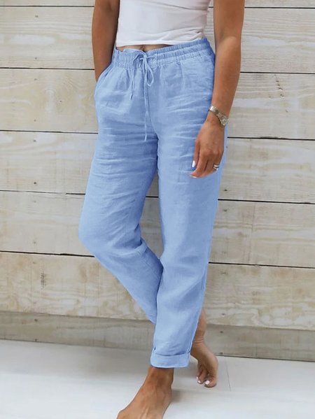 

Plus Size Vacation Loose Plain Pants, Blue, Pants