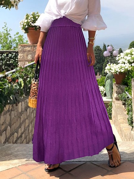 

A-Line Loose Elegant Plain Long Skirt, Purple, Skirts