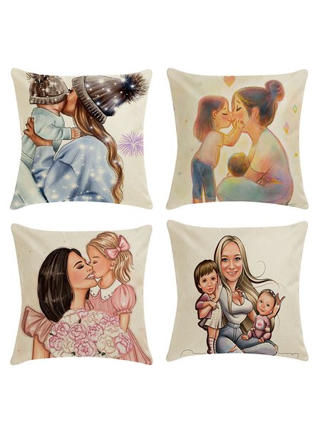 

18x18 Set of 4 Cushion Pillow Covers, Throw Pillow Covers Mother's Day Decor Cushion Case, As picture, Pillow Covers