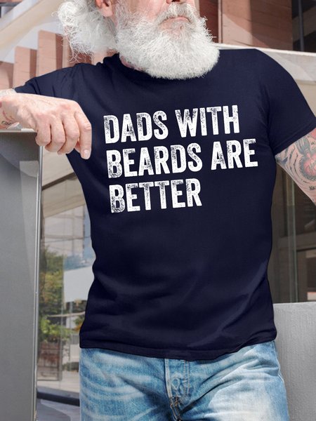 

Men's Dads With Beards Are Better Funny Graphic Printing Gift For Father's Day Loose Cotton Text Letters Casual T-Shirt, Purplish blue, T-shirts