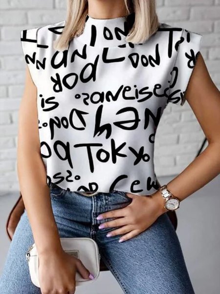 

Urban Text Letters Stand Collar Regular Fit Shirt, White, Blouses and Shirts