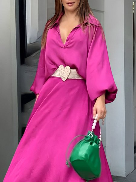 

Elegant Loose Plain Lantern Sleeve Shirt, Rose red, Blouses and Shirts